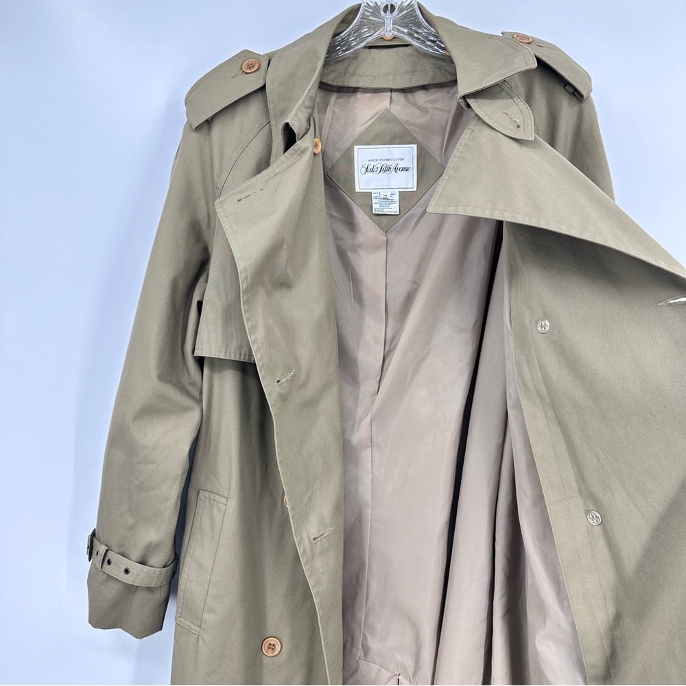 Saks Fifth Avenue Vintage Trench Coat Khaki Tan Size 14 - Picture 6 of 10